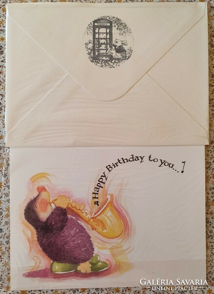 Születésnapi képeslap üdvözlőlap levelezőlap borítékkal postatiszta angol nyelvű süni sündisznó