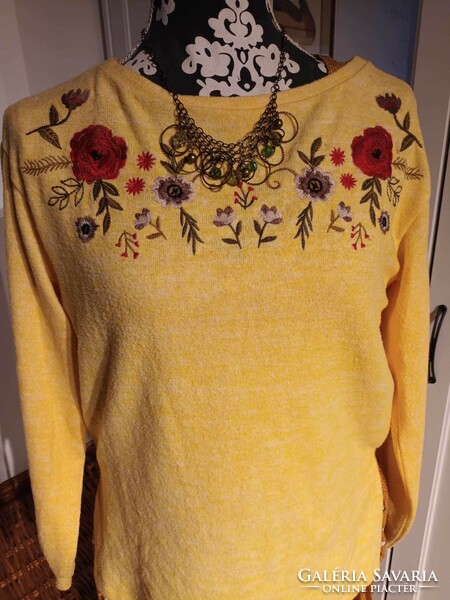 C&a yellow knitted hoodie with flowers