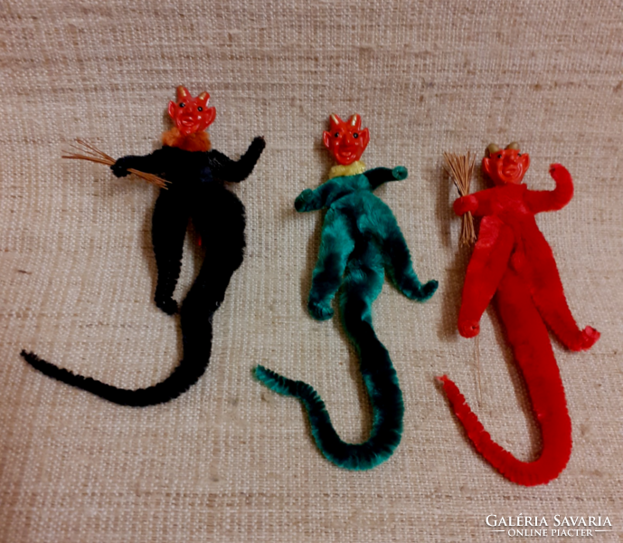 3 pcs. Retro handmade lead devil head long Krampus figurines Christmas tree decorations. /15/