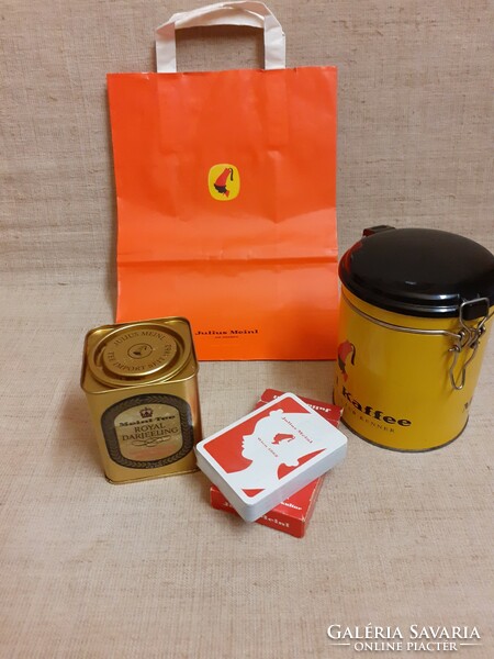Old julius meinl record coffee box tea box paper bag and a deck of cards
