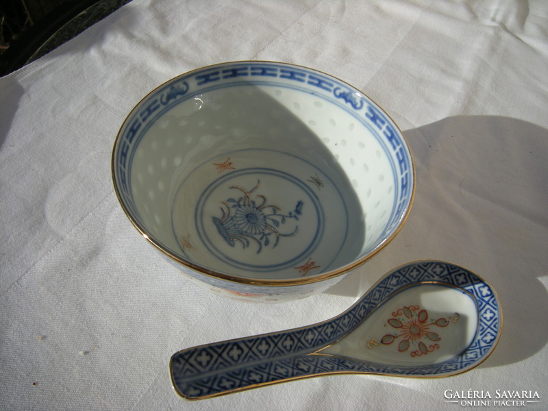 Jingdezhenkínai porcelán rizs szemes rizsmintás kínai porcelán tálka és kanál