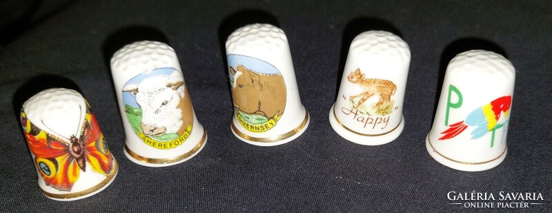 5 English porcelain thimbles