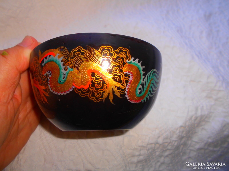 Kínai kézzel festett sárkányos lakk  tálka- kívül-belül festett