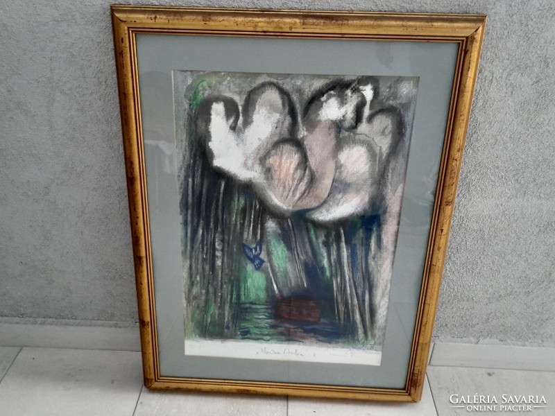 HUF 1 unknown marked oil pastel painting Noah's ark in a nice frame