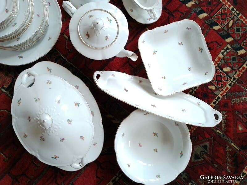 Antik régi Drasche porcelán étkészlet 30 darabja tálalók lapos tányér teáskanna süteményes kistányér