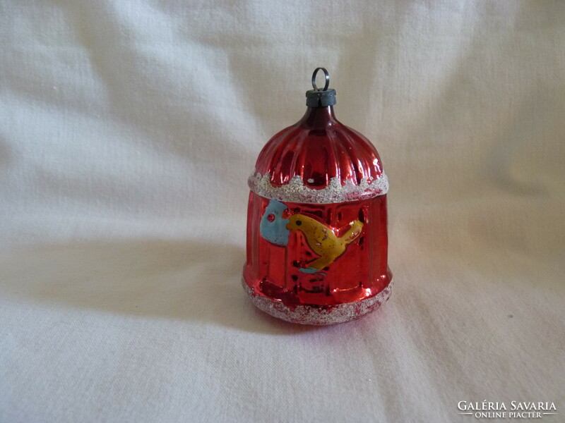 Old glass Christmas tree decoration! - Bird - in a cage!