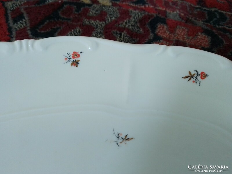 Old ivory-colored Zsolnay porcelain serving serving oval roasting bowl with flower pattern