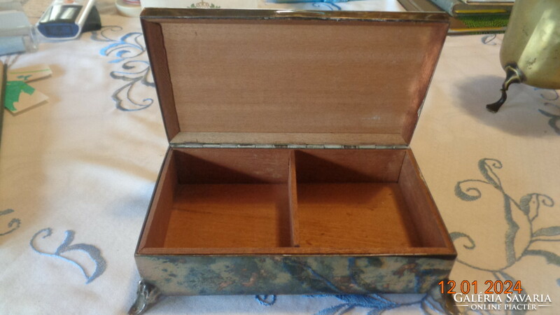Metal jewelry box, silver-plated, with a beautiful patina, with elegant cast legs