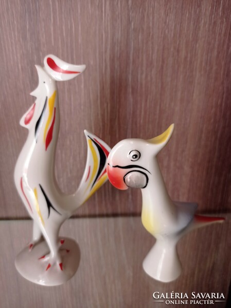 Hollóházi art deco kakas+ papagáj porcelán