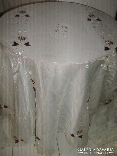 Floral curtain with golden sequins embroidered with burgundy and gold in beautiful vintage material