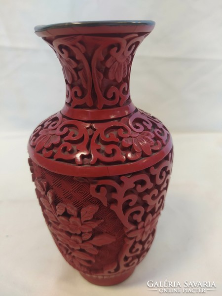 Kínai cinóber lakk faragott váza