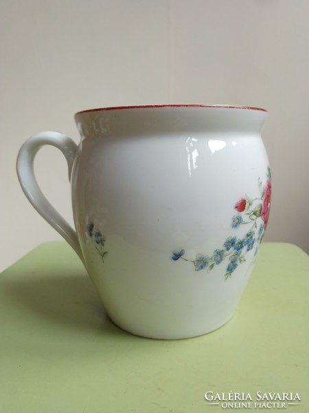 Antique old rare Lukafa glass factory marked large porcelain milky cream cup rose forget-me-not