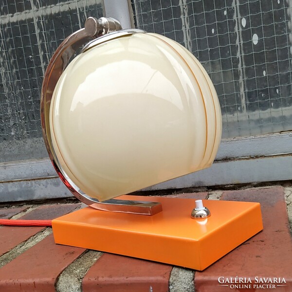 Art deco - streamline - bauhaus lamp renovated /nickel - orange/ - cream shade