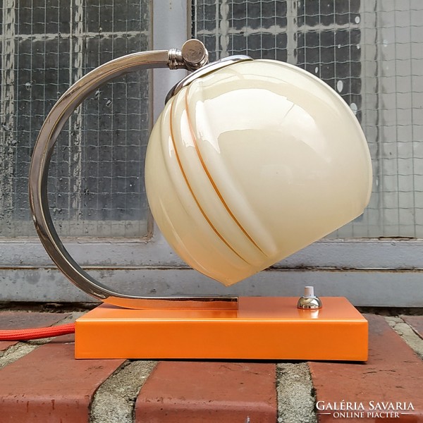 Art deco - Streamline - Bauhaus lámpa felújítva /nikkel - narancs/ - krémszínű ernyő