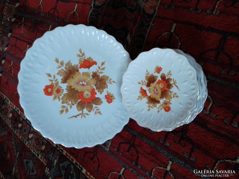 Alba Julia porcelán süteményes készlet virág levél mintával kistányér tálaló kínáló