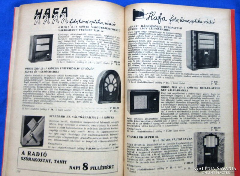 Régi képes árjegyzék 1934. HAFA, fényképezőgép, alkatrészek, rádió stb,126 oldal,gazdag képanyag