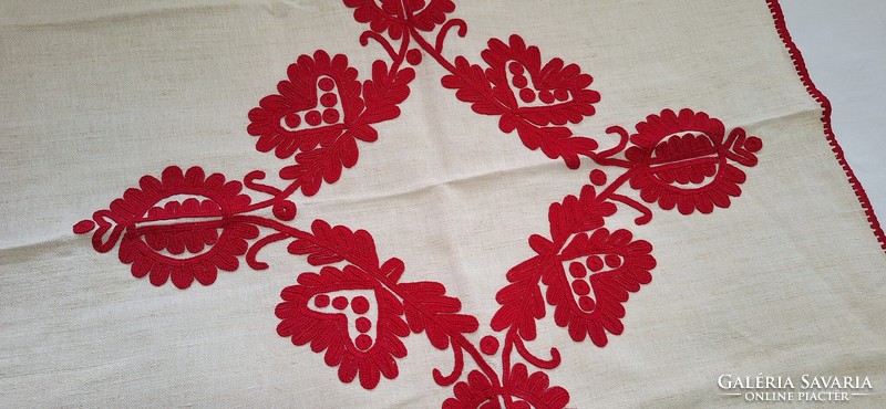 Written folk art linen tablecloth, tablecloth 70 x 70