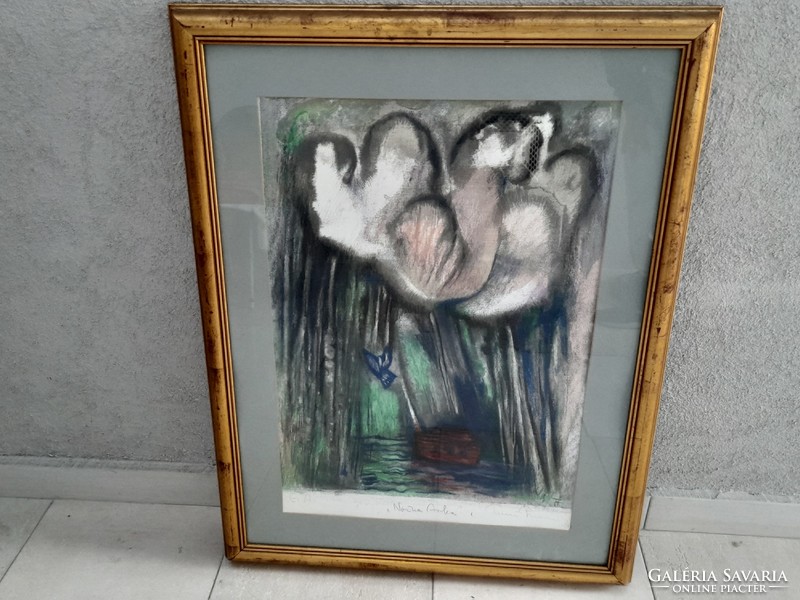 HUF 1 unknown marked oil pastel painting Noah's ark in a nice frame