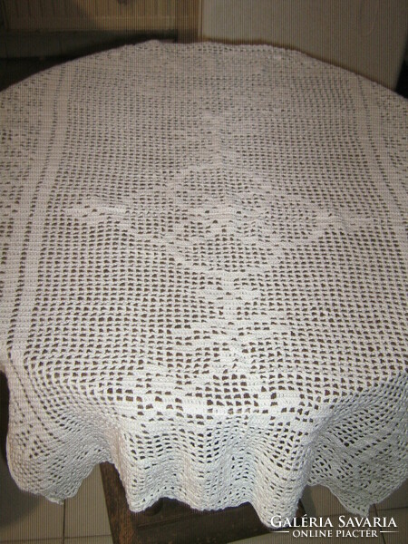 Wonderful snow white antique handmade crochet tablecloth