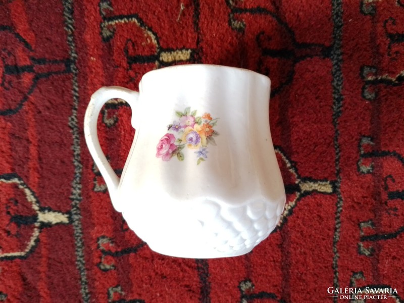Antique beautiful old porcelain cup with handle, mug, field flower pattern, Köbánya porcelain factory marked
