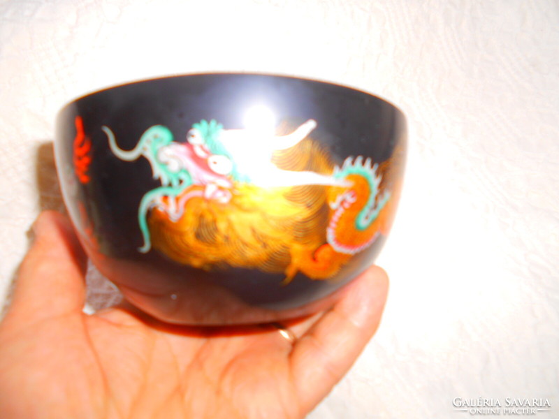 Kínai kézzel festett sárkányos lakk  tálka- kívül-belül festett