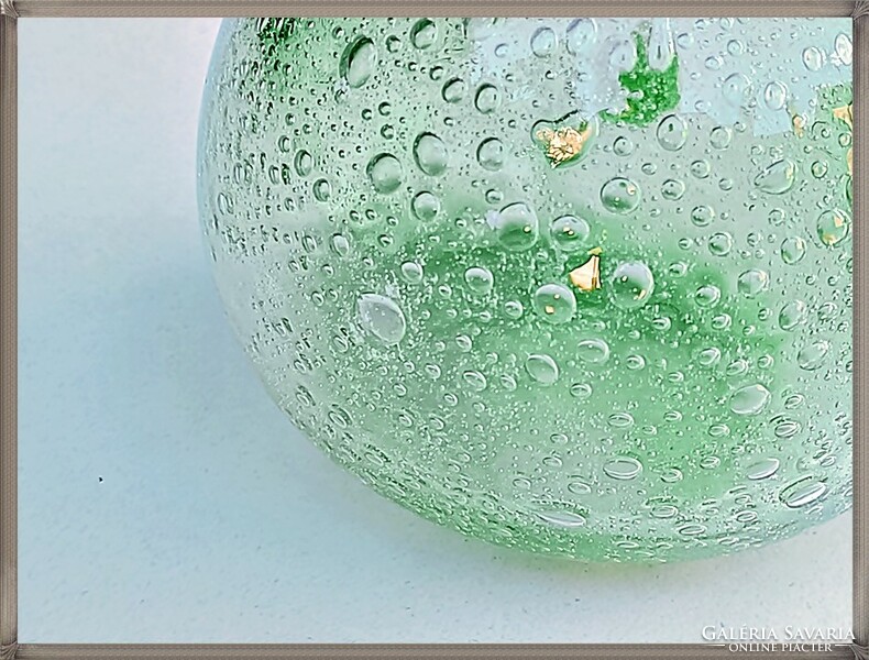 German stoob hand carved bubble green glass vase