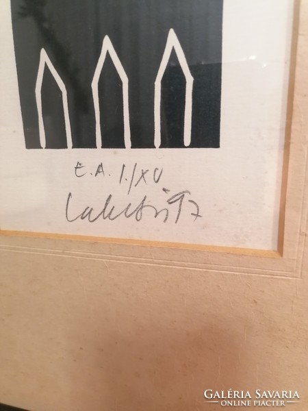 Lakatos László kortárs művész képe paszpartuval, keretezve, üveg alatt. Teljes mérete: 53 cm x 31 cm