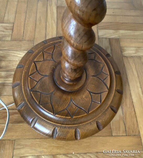 Twisted colonial wooden floor lamp with original lampshade 177 cm