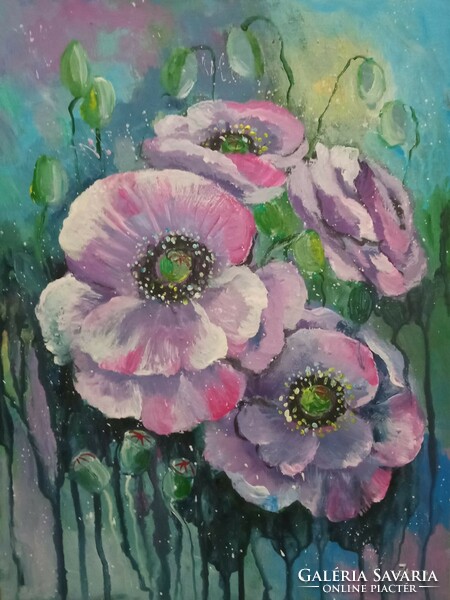 Purple flowers - modern painting