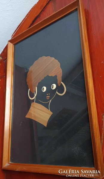 Reed marquetry picture _ portrait of a little Negro girl