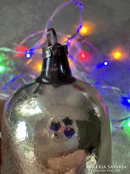 Action!!! Old large silver glass bell Christmas tree decoration