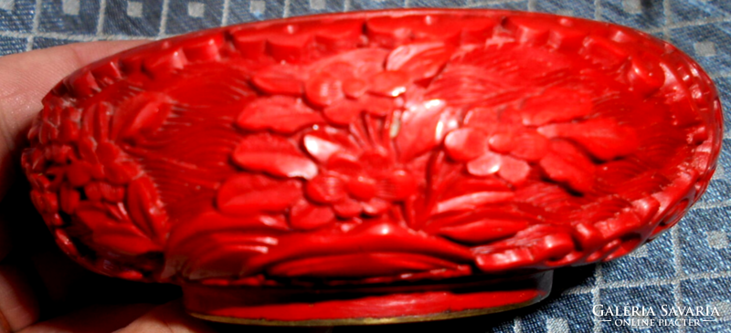 Antik  kínai cinóber (faragott vöröslakk)- zománc hamutál