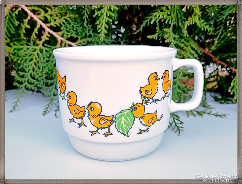 Rare, retro, chick pattern Zsolnay porcelain mug