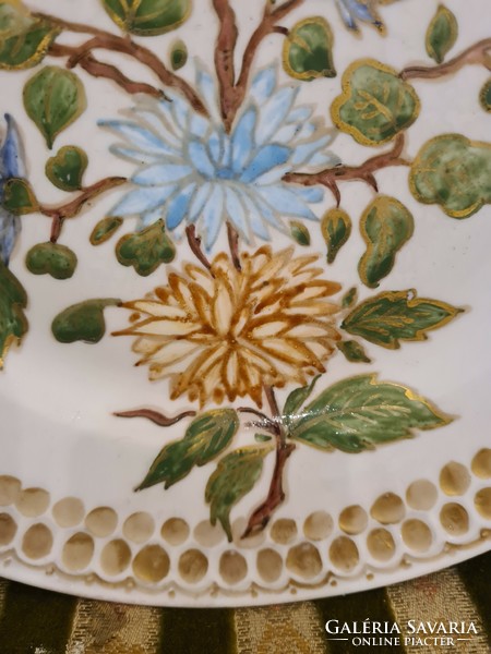 Antique Zsolnay hand-painted decorative bowl with shield seal
