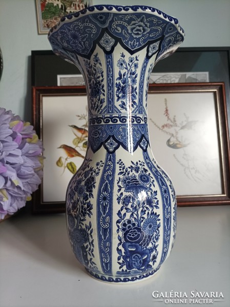 A large, richly decorated, hand-painted, beautiful old Dutch Delft ceramic vase