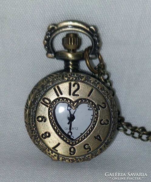 Bronze colored, hollow heart pocket watch/necklace