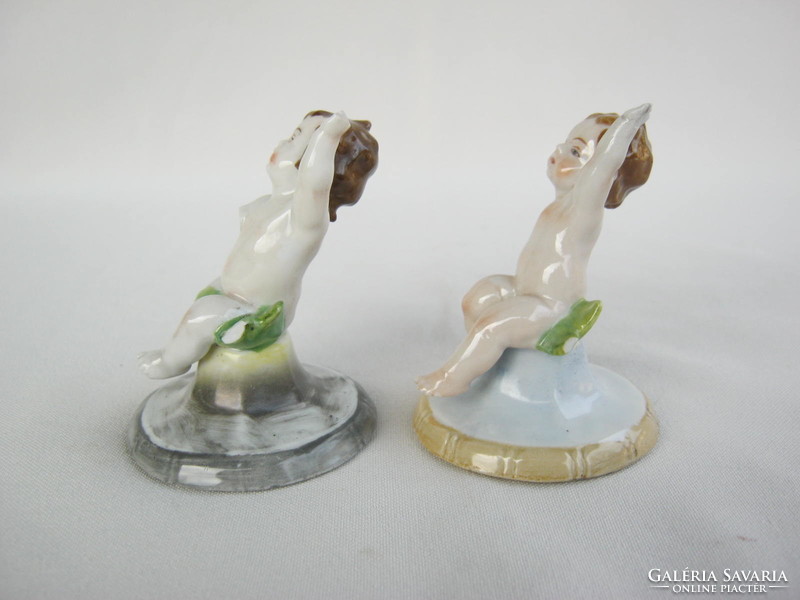 Antik jelzett miniatűr porcelán puttó pár - sérült