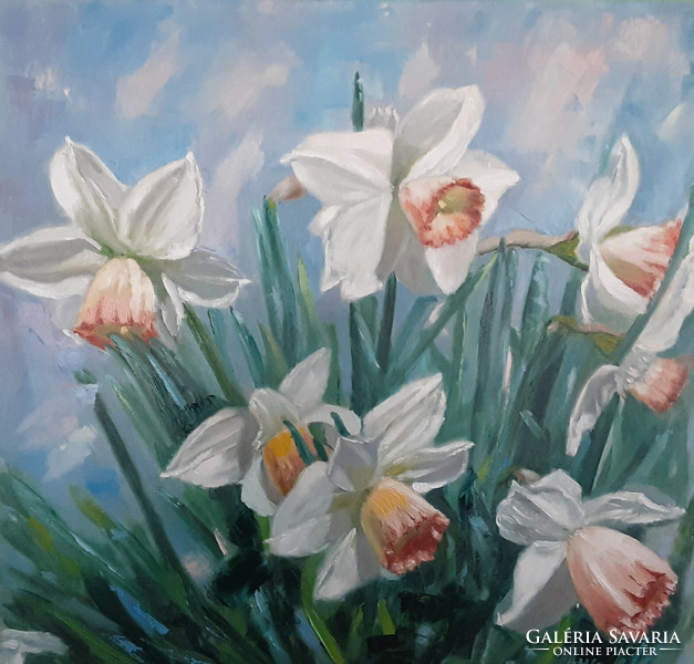 Galina Antiipina: daffodils, oil painting, canvas, 58x58cm
