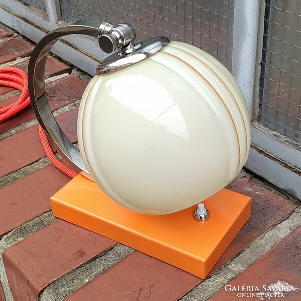 Art deco - streamline - bauhaus lamp renovated /nickel - orange/ - cream shade
