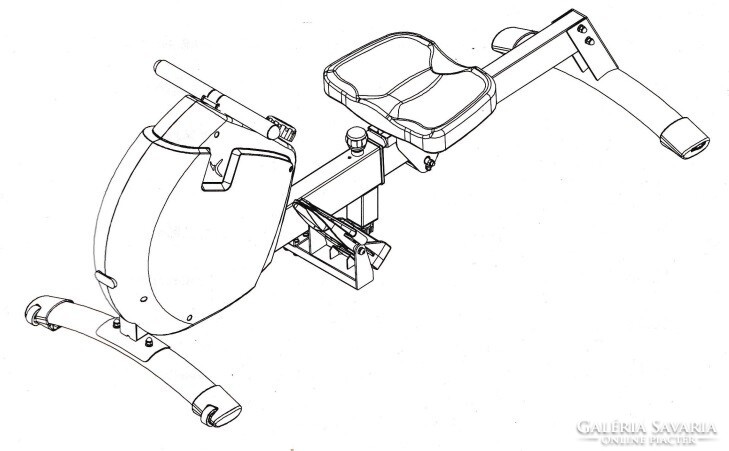 Exercise machine rowing bench with magnetic brake system, digital display with instructions