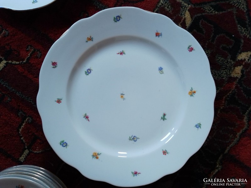 Antique old Zsolnay porcelain tableware plate set + pouring mini jam sauce floral pattern