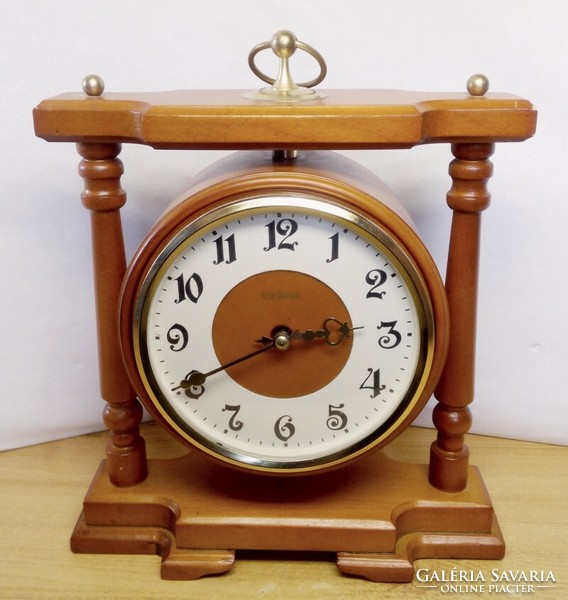 Vesna fireplace clock in a carved wooden house with a mechanical structure from Russia, a unique rarity