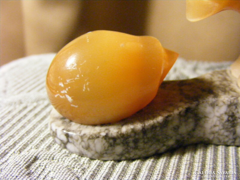 Hand-carved retro Russian selenite statue on a marble base - the hedgehog and the fox