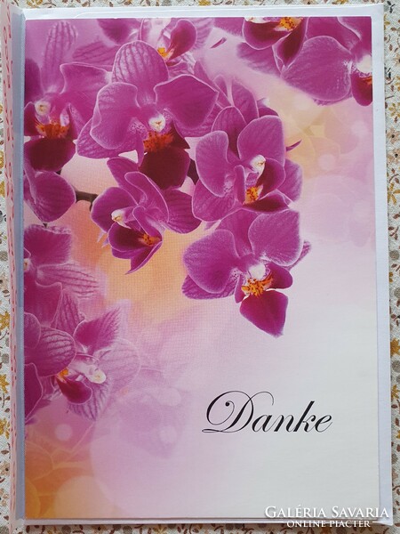 Köszönet képeslap borítékkal üdvözlőlap üdvözlőkártya levelezőlap postatiszta német orchidea virág