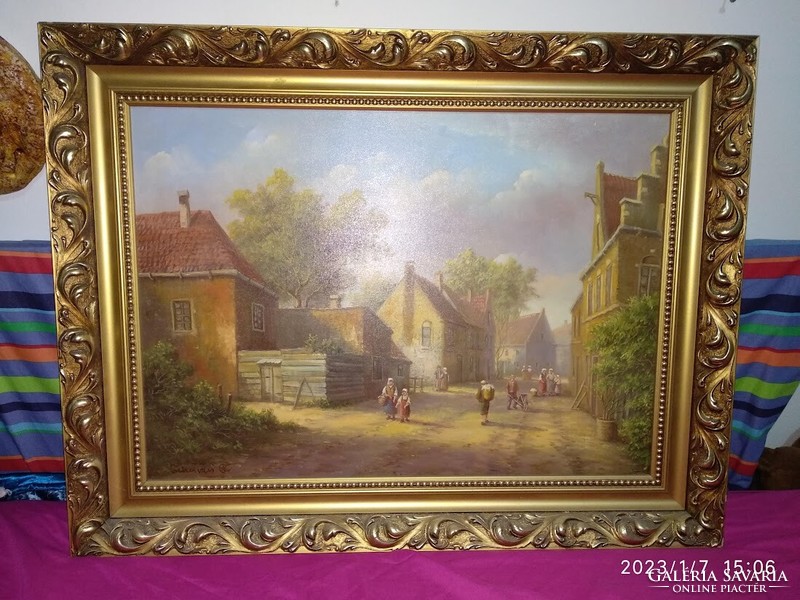 Fehérvár signed oil picture painting landscape oil painting with sign