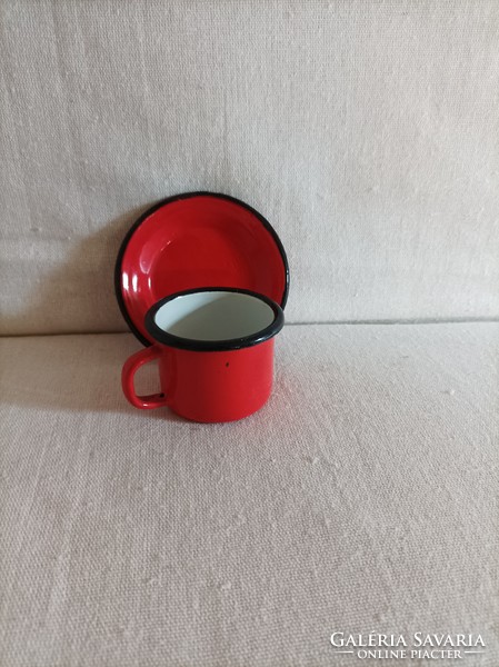 Miniature red mug with coaster for doll house for doll furniture