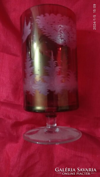 Burgundy Biedermeier etched glass glass decorative glass