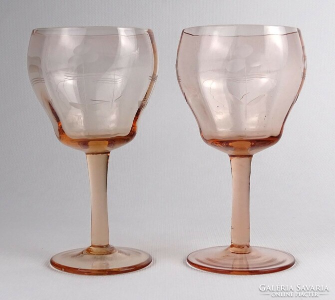1Q202 pair of old polished pink wine glass glasses 12.5 Cm