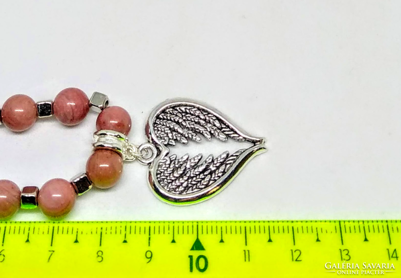 Rhodonite mineral necklace with angel wing pendant 250