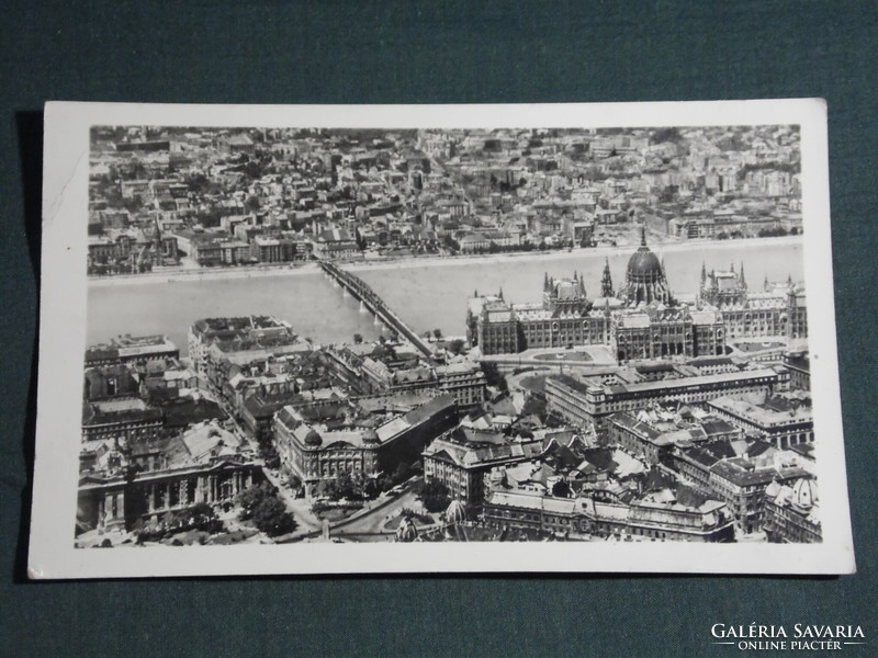 Postcard, Budapest, city skyline detail, Kossuth Bridge, country house